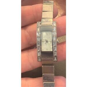 Women's LGP Silver Tone Watch, Rhinestone Accents, MOP Face